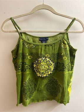 Blue Plate Green Embellished Medallion Cami Y2K Boho Size Large
